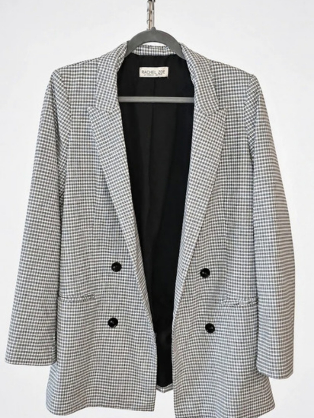 Rachel Zoe Double-Breasted Houndstooth Blazer Black & White